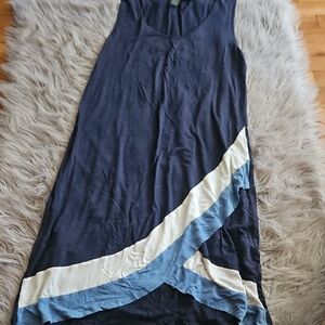 Design History Navy and Light Blue High Low Dress